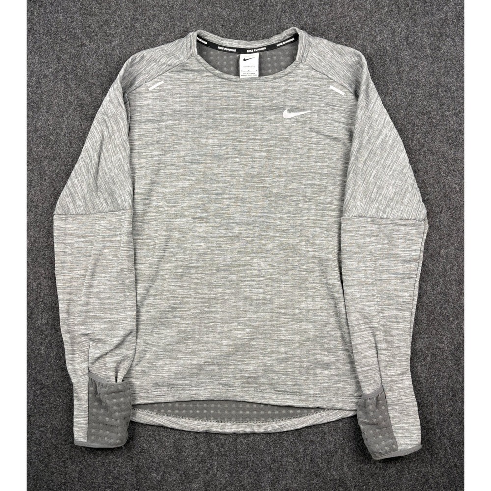Nike Running Therma-FIT Grey Heather Long Sleeve Shirt Mens Medium Waffle Knit
